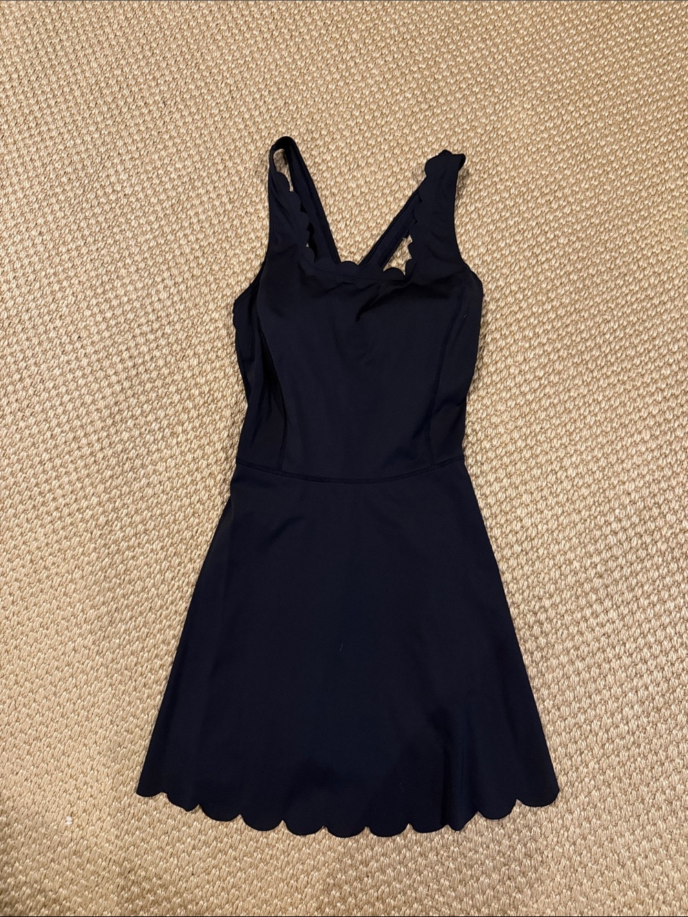 Black Scallop Hem Sleeveless Dress Quick Drying Fabric